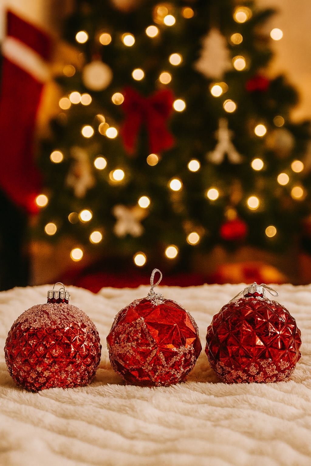 Boule de Noël Rustico, Lot de 3 - couleur rouge