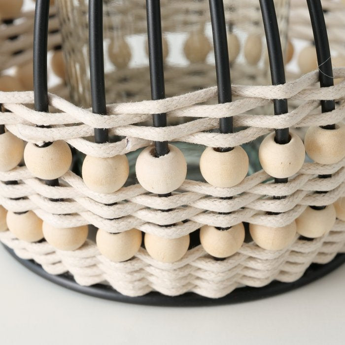 Photophores tressés avec verre - Duo naturel fait main