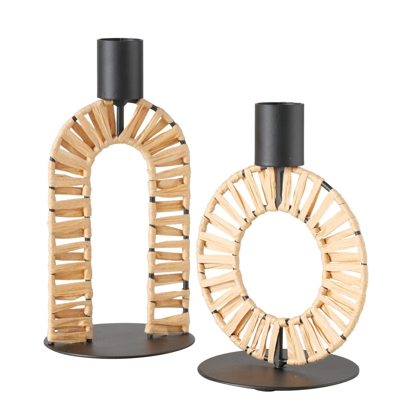 Bougeoirs tressés en fibres naturelles - Duo bohème