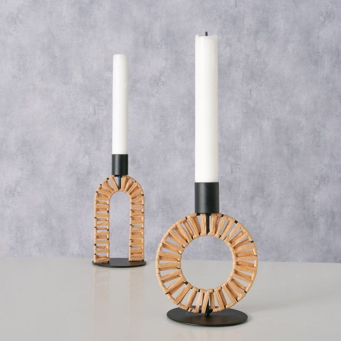 Bougeoirs tressés en fibres naturelles - Duo bohème